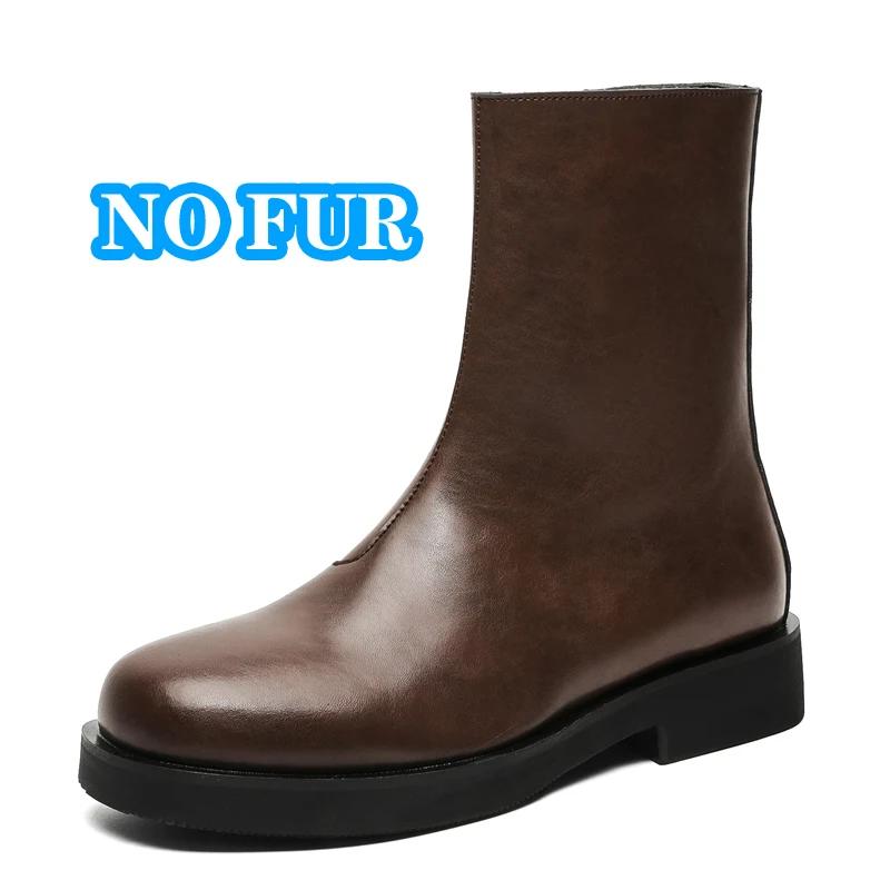 Fashion Thick Bottom Leather Men Chelsea Boots Outdoor Man Mid-Calf Boots High Top Casual Shoes Classic Spring Autumn Male Botas