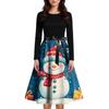 Women's Fashion Round Casual Slim Fit Christmas Print Large Swing Long Sleeve Dress