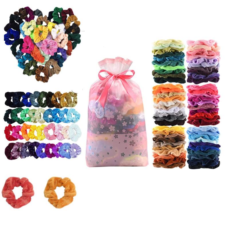 60pcs Premium Velvet Hair Scrunchy Hair Band Women Girls Hair Accessory Bag Gift