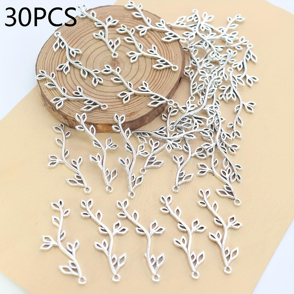 30 Stück Legierung florale Astverbinder für DIY Schmuckherstellung - komplexer Blattdesign Charm, langlebige Bastelartikel, handgefertigte Ac