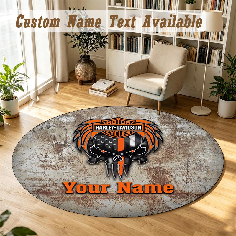 Round Rug Custom NameHarley-Davidson Pattern Non Slip Carpet Home Floor Decor