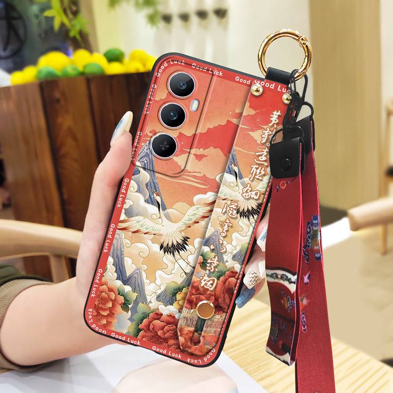 Elderly lady Waterproof Phone Case For Realme C65 Chinese style Fashion Lanyard Ring Silicone Soft case Dirt-resistant