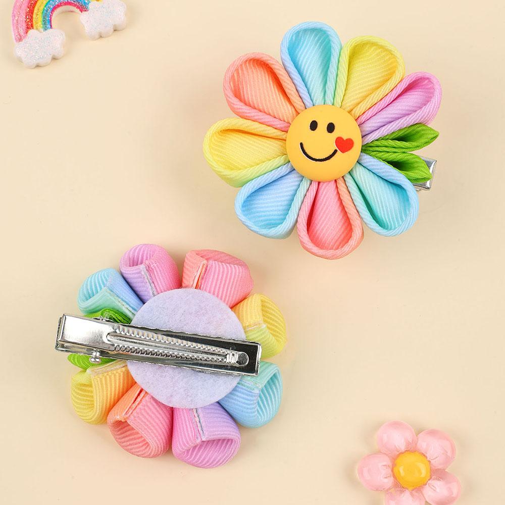 2Pcs Smile Sun Flower Hair Clips Sweet Cute Love Sunflower Baby Girls Hairpins Hair Brooches Accessories For Kids Girl Headwear