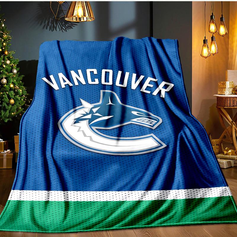 Hockey Team Vancouver-Canucks Blanket Flannel Throw for Sofa, Indoor, Camping, Living Room, Office, Chair, And Bed Soft Birthday Gift