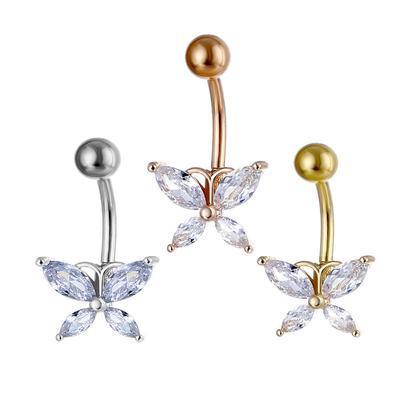 Sexy Butterfly Zircon  High Quality  Navel Ring Navel Piercing Belly Button Rings Stainless Steel Body Jewelry Navel Rings