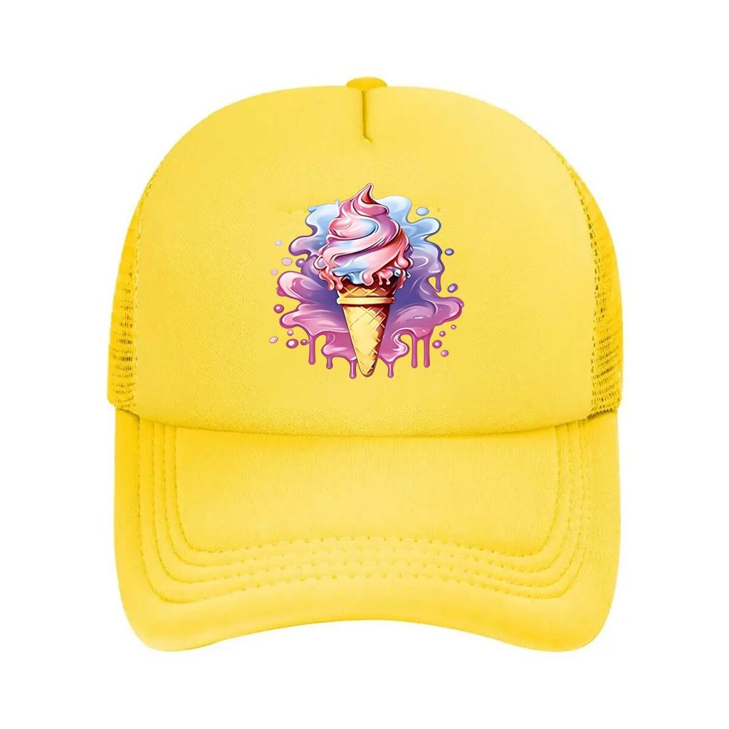 Gradient Ice Cream Print Vintage Baseball Cap Summer Breathable Casual Lightweight Peaked Caps With  Mesh Baseball Cap