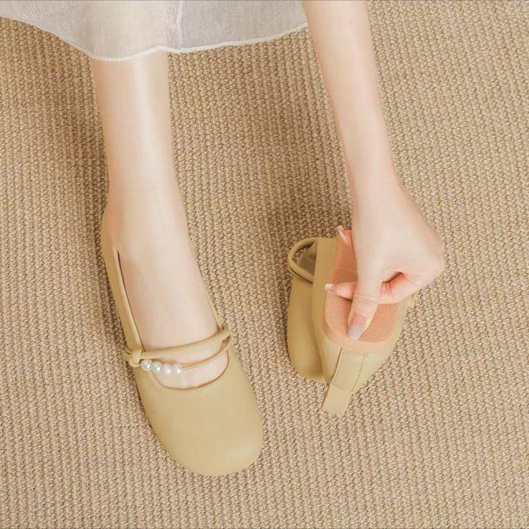 Mary Jane's spring new fairy skirt, shallow mouth flat bottom thick heel soft sole Doudou single shoes