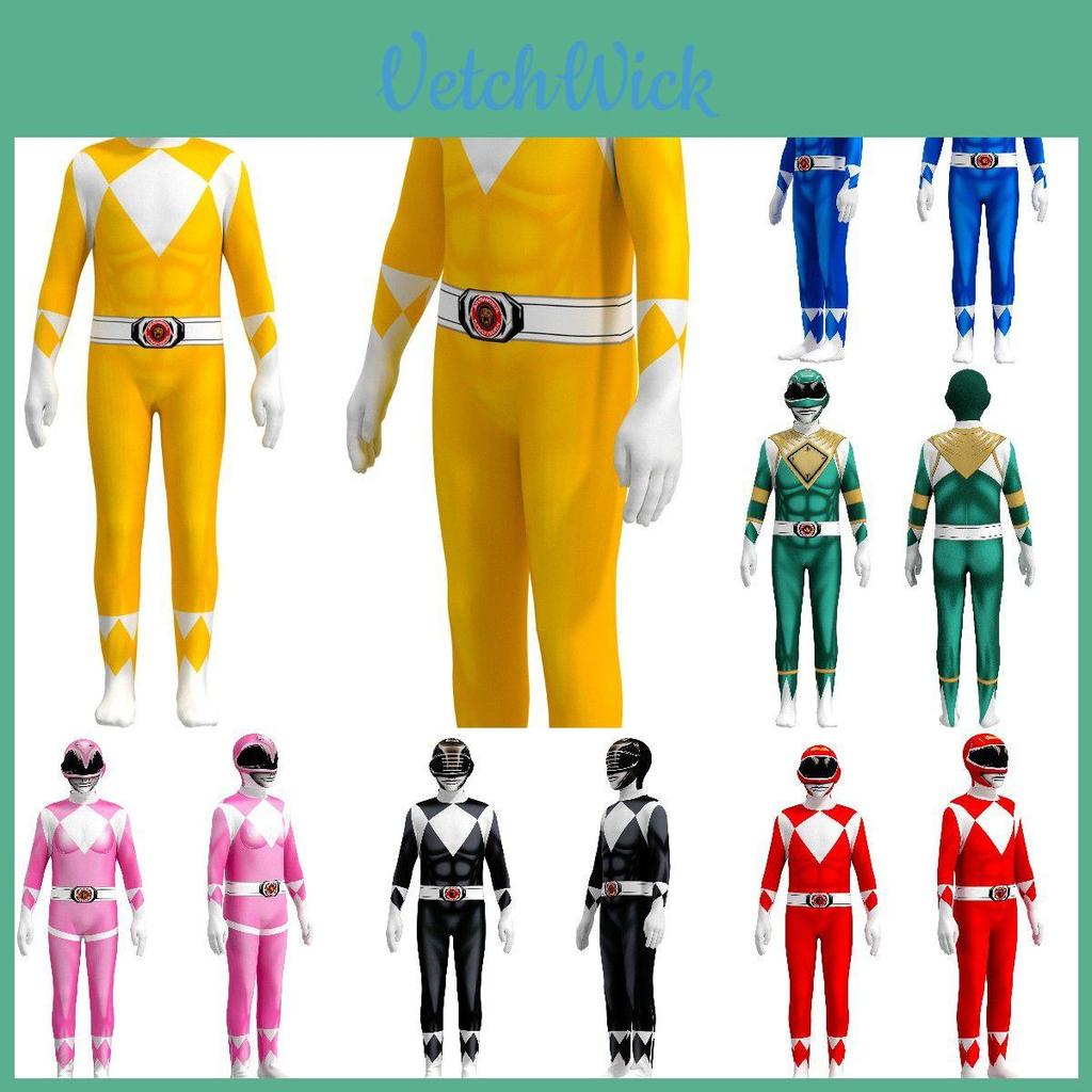 Power Costume Rangers Kids Adult Cosplay Fancy Dress Party Superhero Jumpsuit