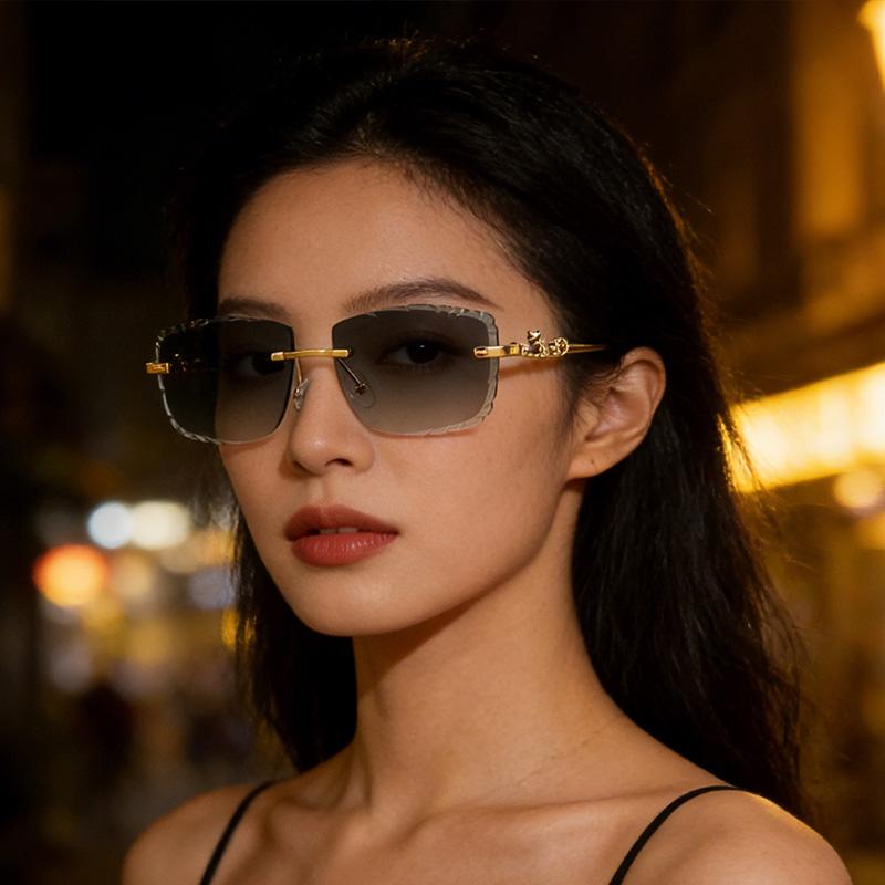 Frameless Square Metal High-end Glasses Fashion Trendy UV Resistant Outdoor Sunscreen Sunshade Sunglasses