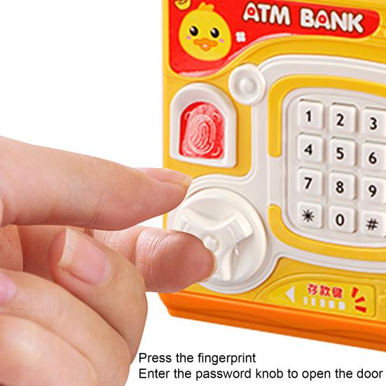 Mini Piggy Bank Emulated Fingerprint Key Cute Cartoon Duck Saving Pot Ornament Save Money Plastic Simulation ATM Saver Children Coin