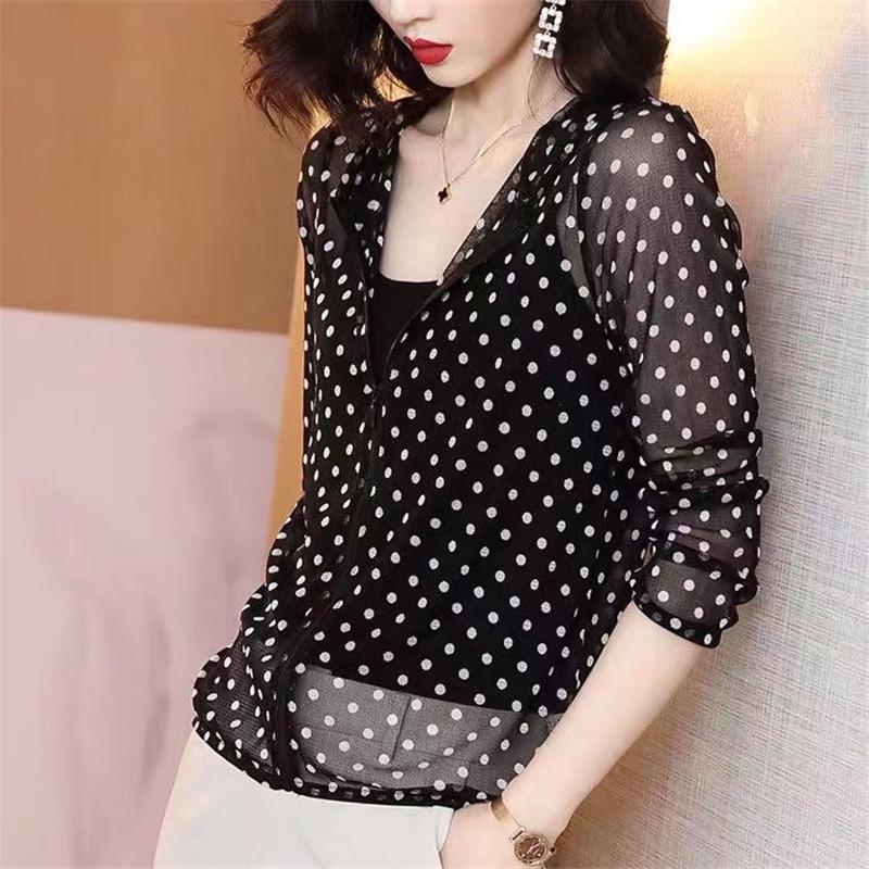 Sommer Koreanische Gestrickte Sonnenschutz Polka Dot Kapuzenjacke - Übergröße für Mittelalte & Ältere Frauen