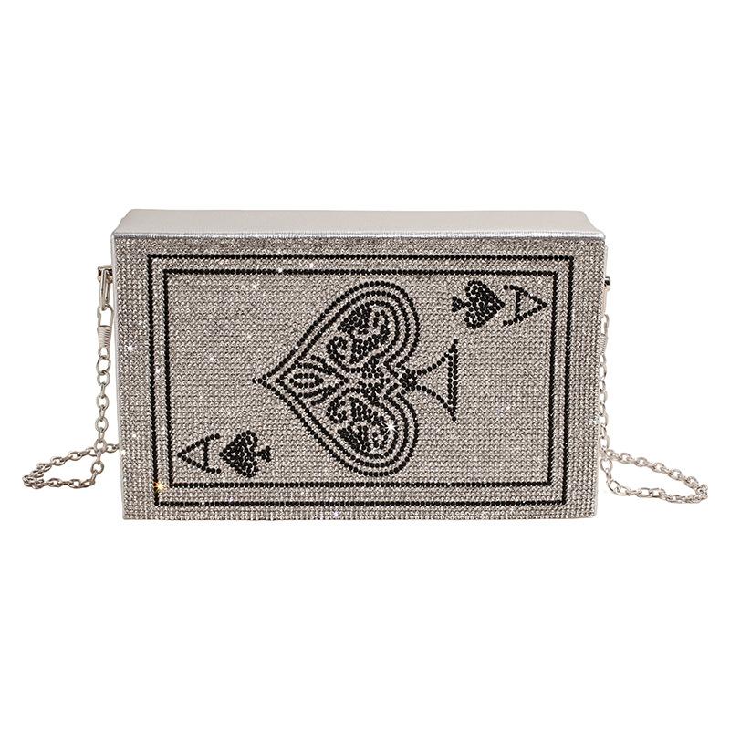Small-scale Diamond-studded Evening Bag, Elegant Chain-shaped Box Bag, Diagonal Cross-body Small Bag One Size