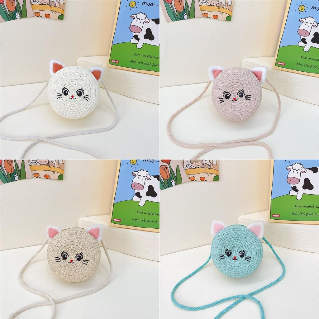 Adorable Mini Sac Tissé Chat Pour Filles Accessoire Élégant Pour Tout-Petits Couleurs Vives