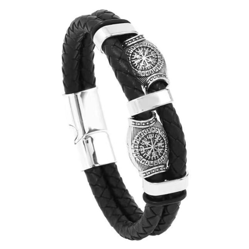 Premium Genuine Leather Viking Bracelet for Men Punk Braided Multilayer Bangle Ideal Anniversary Gift for Husband