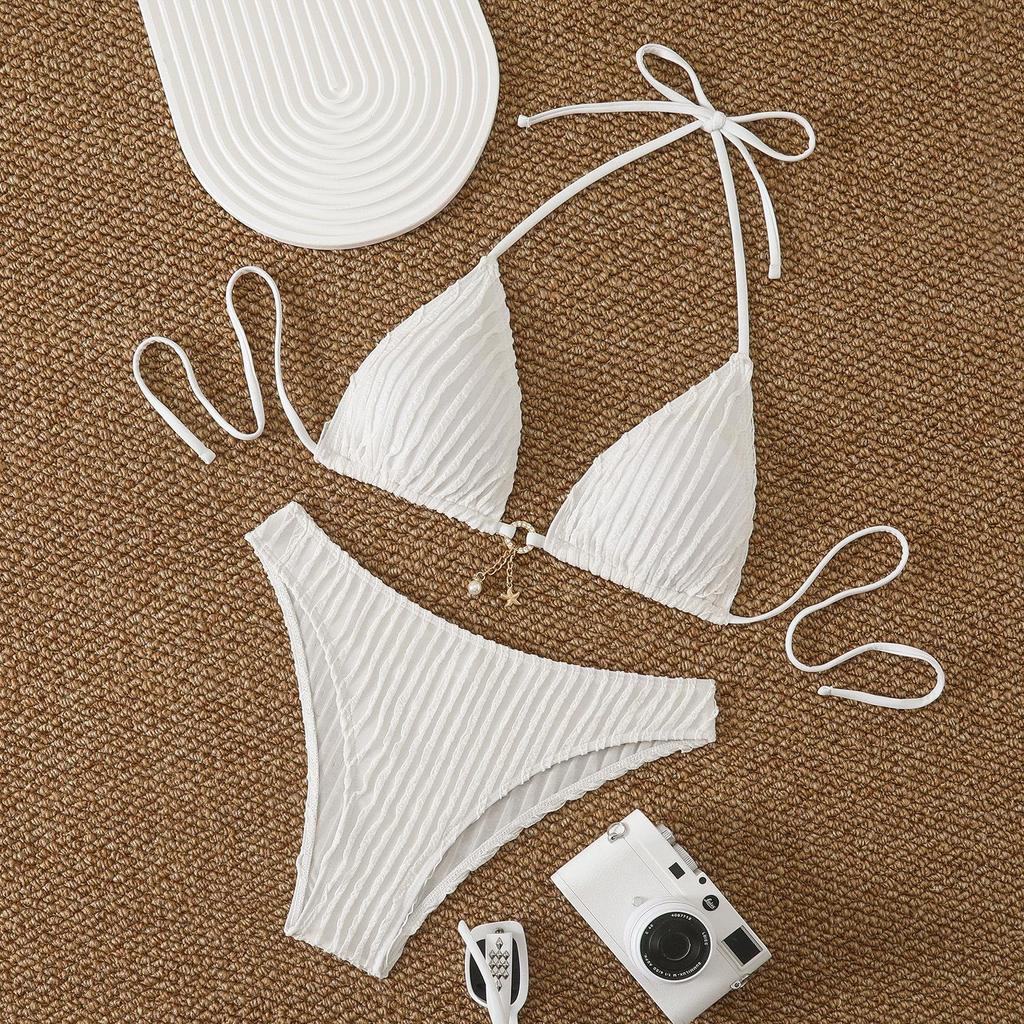 European and American Women's Sexy Backless Strappy Bikini Swimsuit - Solid Color, Hot Spring Wear