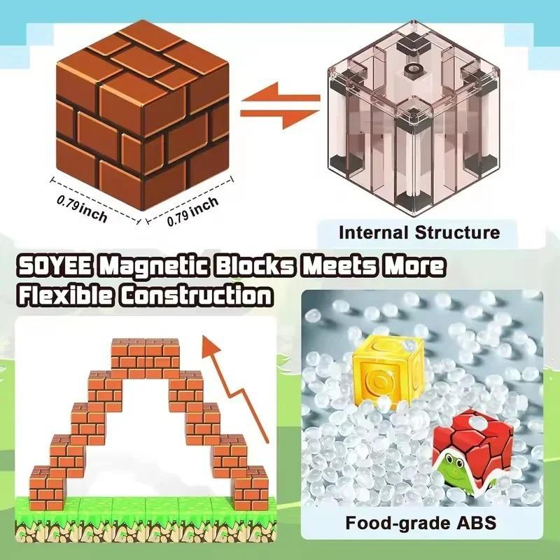 Minecraft Magnetic Cube Building Blocks - Suction Magnets for Kids, Perfect Christmas Gift