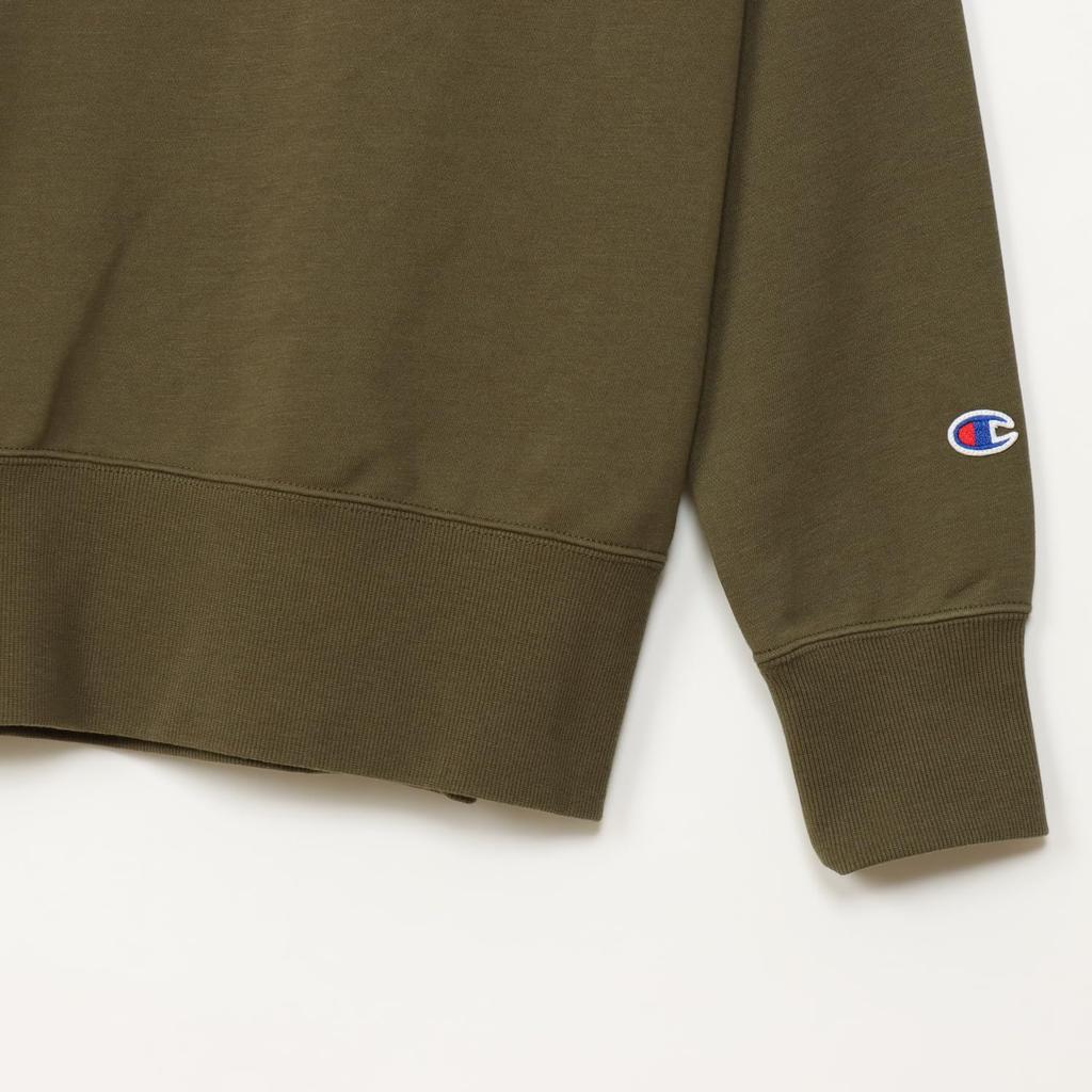 Champion Relax Fit Long Sleeve Script Terry Size L Women's Techweave® T-Shirt, Stretch, Quick-Drying, Logo, Half-Zip Sweatshirt, Olive, (CW-AS004)