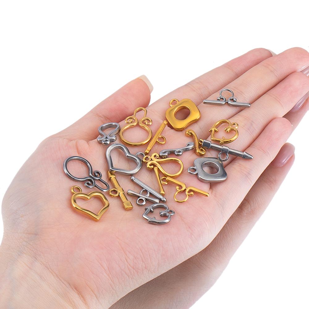 3sets/lot Stainless Steel Heart OT Toggle Clasp Hook Rings Connectors for DIY Necklaces Bracelets Accessories Jewelry Making