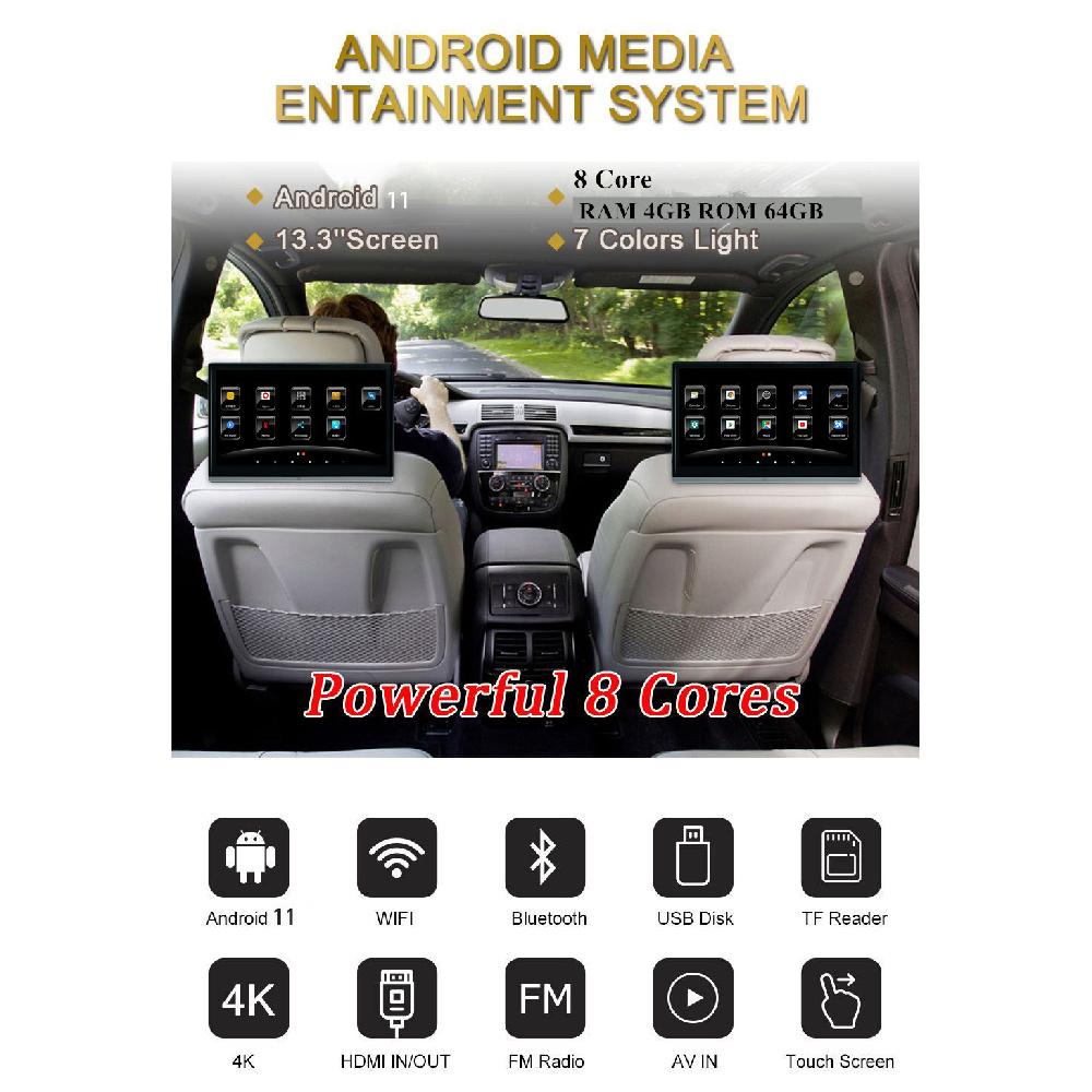 1080P Car Monitor Android 11 Touch Screen 4Gb 64Gb Bt Av Mirror Link Obd Tpms Fm