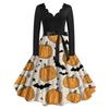 Halloween Print Flare Dress For Damer Langermet Kjole Fritidskjoler