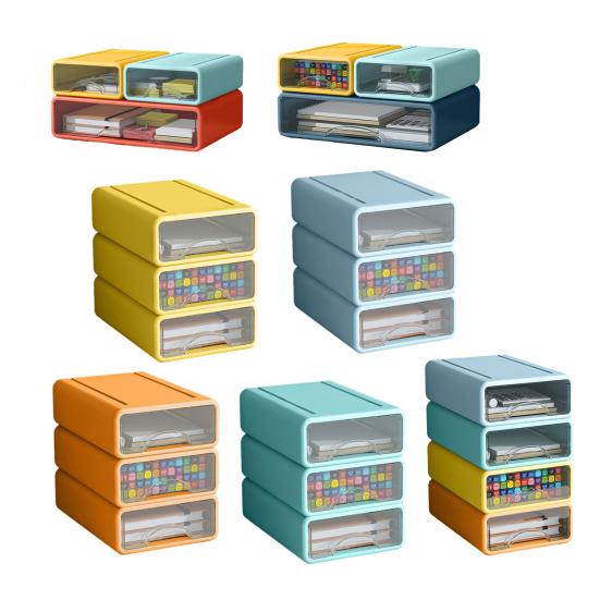 3/4Pcs Desk Storage Organizer with Clear Window Large Capacity Dustproof Stackable Office Supplies Storage Drawer Box Container