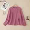 ZANZEA Women Casual Round Neck Solid Color Loose Long Sleeve Blouse
