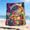 1pc Christmas Cat Outdoor Soft Polyester Flannel Throw Blanket Versatile for All Seasons , Soft , Cozy , Warm All Season Quilted Throw ,