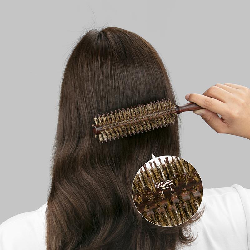 Glattes Köperhaar, runde Rolle, Holz-Haarbürste, Wildschweinborsten, Nylon-Haarkamm, antistatische Bürste, zum Blasen und Locken, DIY-Friseur