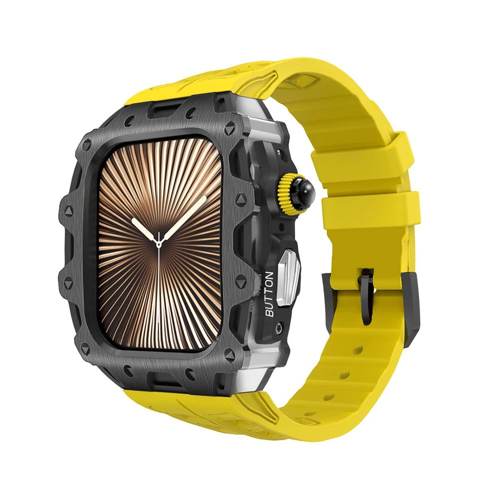 Luxury Case Strap for Apple Watch Series 10 46mm Modification Kit Cover for Iwatch 10 46 46MM Sports Silicone Zinc Frame Men Set
