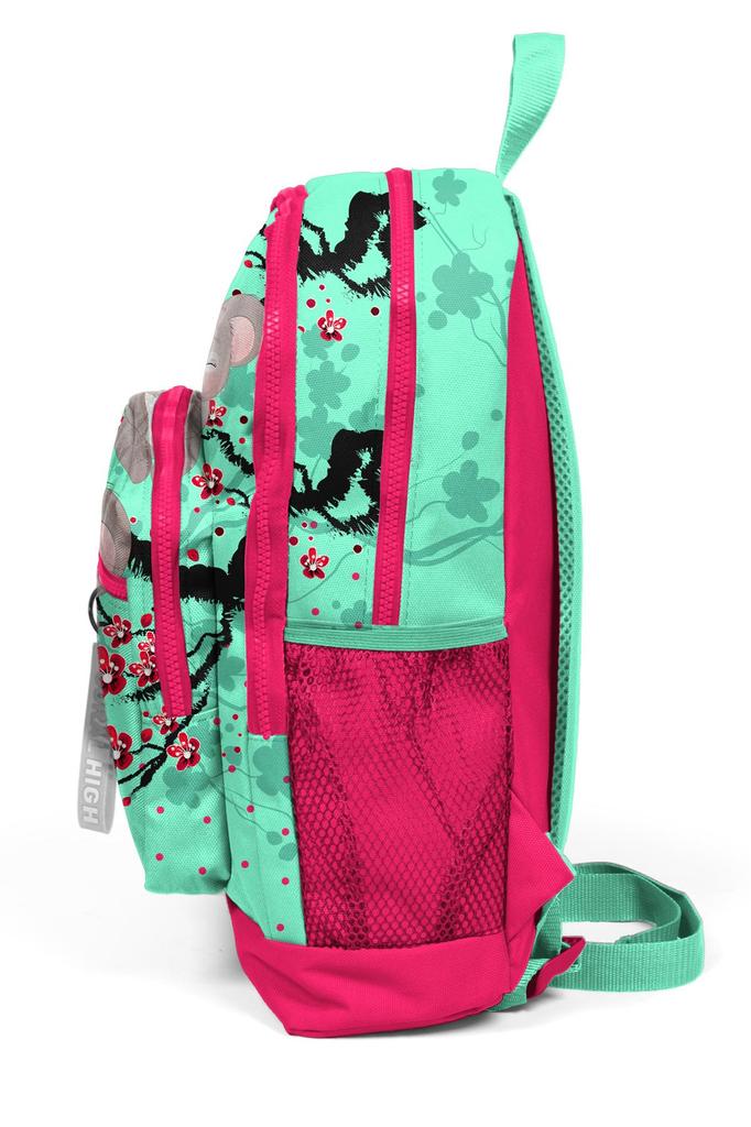 Coral High Kinder-Schulrucksack 23713 mit vier Fächern, Wassergrün, Neonkoralle, Koala-Muster
