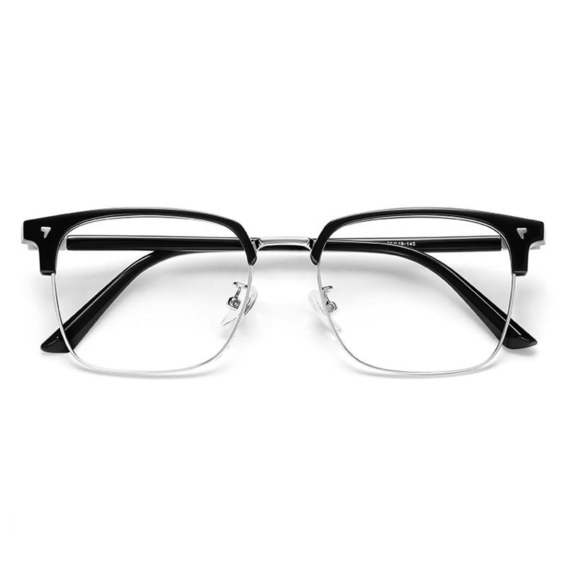 Men's TR90 Ultralight Browline Semi-Rimless Eyeglasses Frame with Anti-Blue Light, Suitable for Prescription Lenses