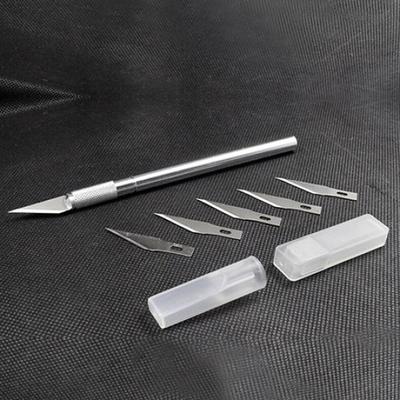 Non-slip Metal Handle Wood Paper Cutter Engraving Pen Craft Knife + 5 Blades