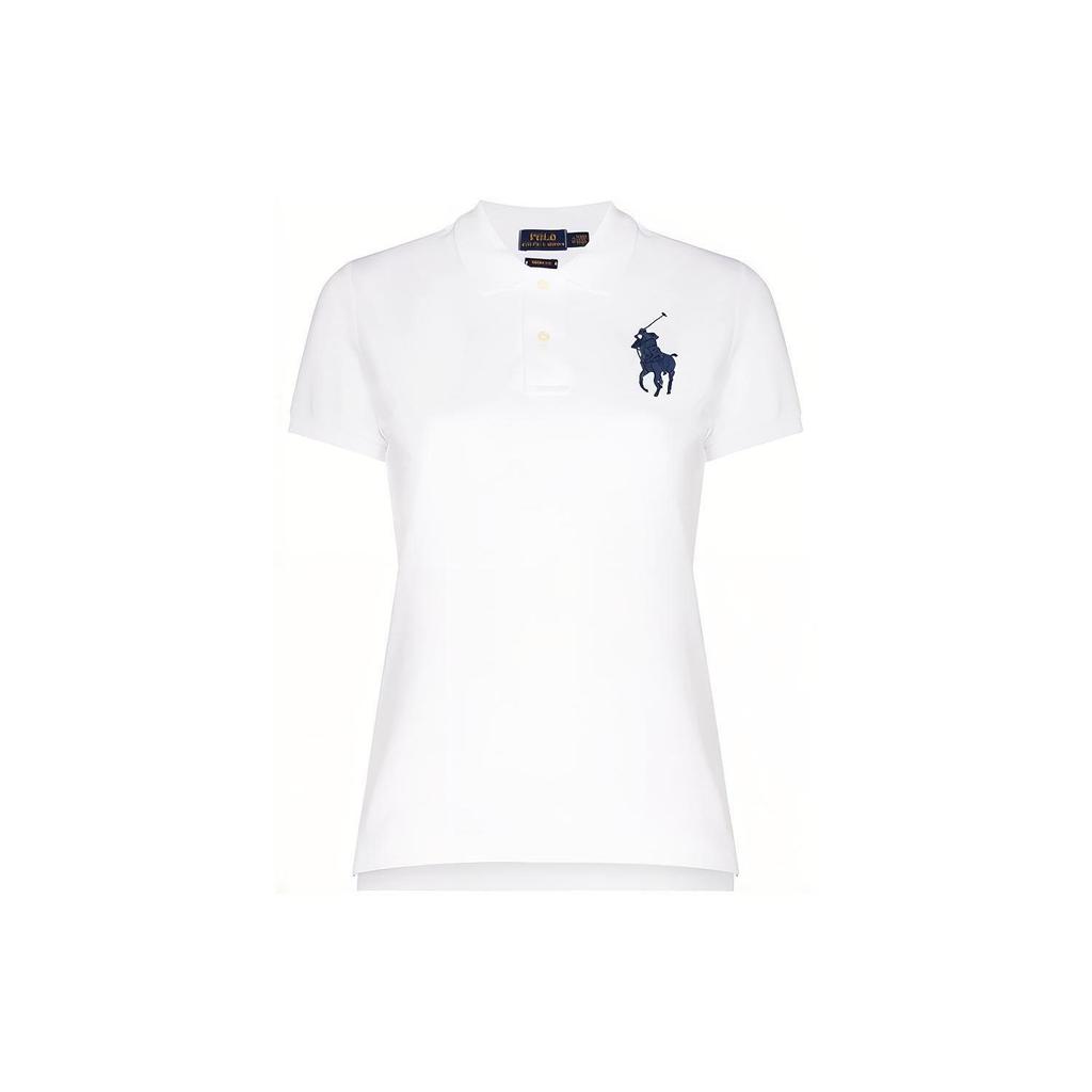 Polo Ralph Lauren SS22 Solid Color Embroidered Crew Neck Short Sleeve T-Shirt Women Tops White 211505656-082