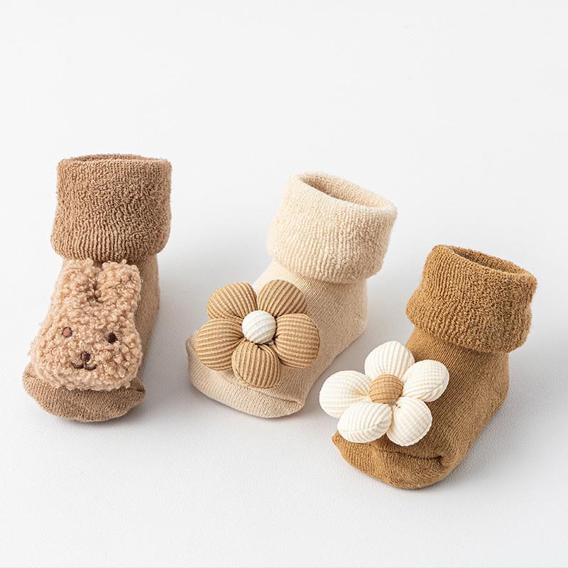 Infant Cotton Fleece-Lined Non-Slip Socks, 0-12 Months, Warm for Autumn/Winter