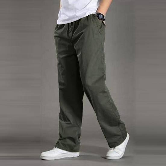 Men Work Pants with Pockets Wide Leg Loose Cargo Pants Solid Color Cotton Thin