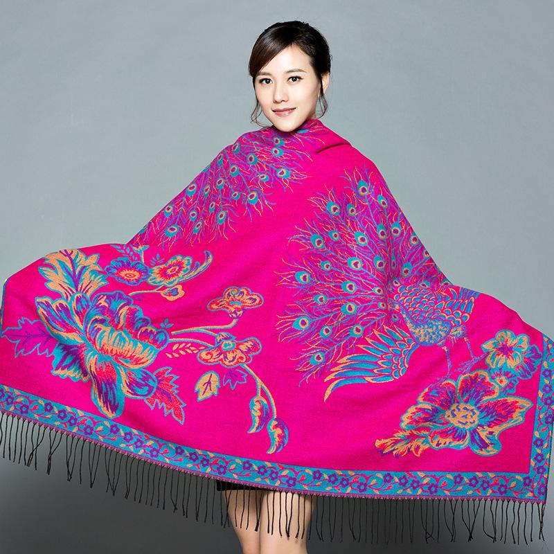 Women New Arrival Cashmere Pashmina Shawl Scarf Lady Thick Double-Sided Jacquard Shawl Scarves Square Tassel Muslim Hijab