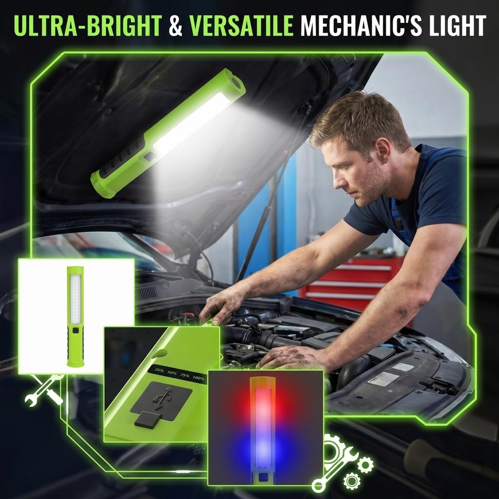 Rechargeable Work Light & 3000mAh Flashlight — 600- High-Brightness LED Work Light, Ideal For Auto And Emergency Situations