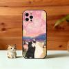Pink Oil Painting Style Cat Phone Case For iPhone 17, 16,15,14,13,12,11 Plus,Pro Max, Others Soft Black Cover