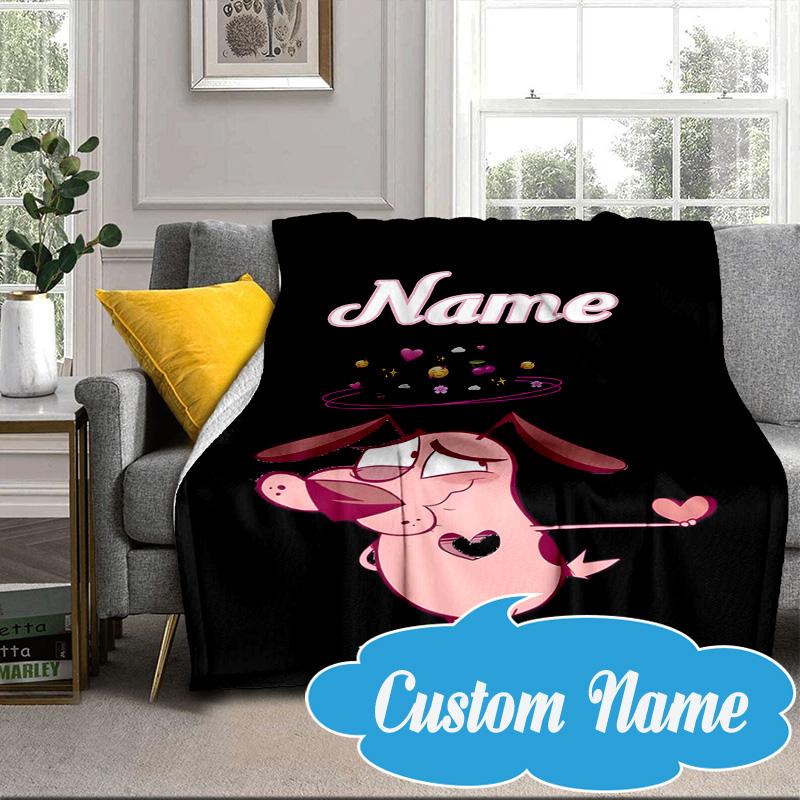 Custom Name Pink Dog Dreamscape Blanket bed sofa Blanket Flannel Blanket for Camping, Hiking, Picnic Essentials,gift for Fan family