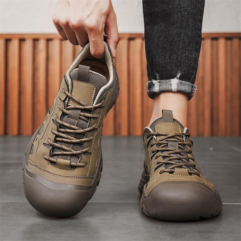 Fashion Stylish Cowhide Mens Sneakers Classic Comfortable Casual Footwear Outdoor Walking Footwear Anti-collision Toe Male Treking Shoes