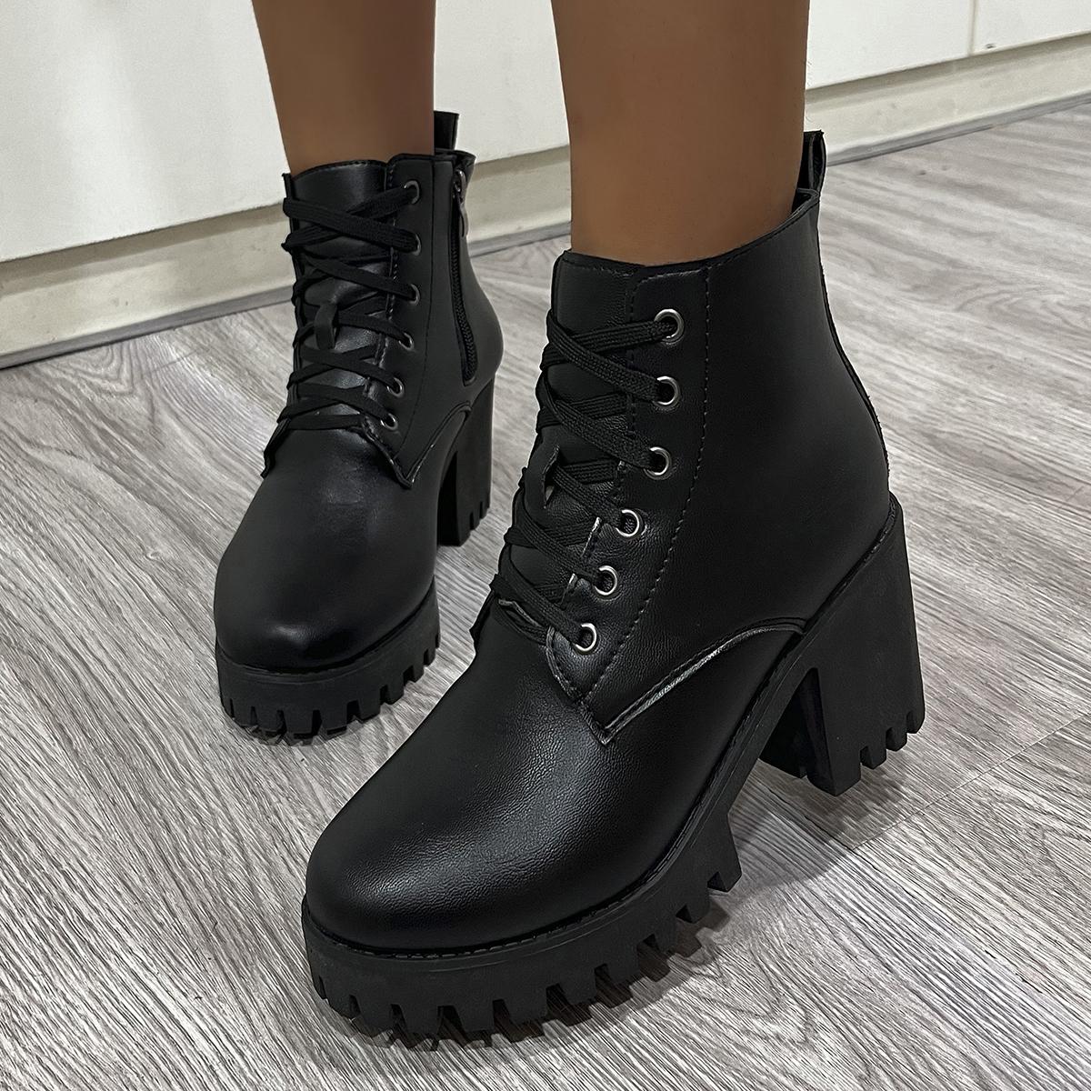 

Sexy Side Zipper High Heel Ankle Boots Women Autumn Fashion Black Round Toe Chelsea Boots Chunky Platform Women s Boots 35