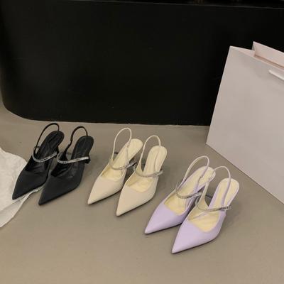 Tempérament français sac socialite tête sandales chaussures de fée 2025 nouveau printemps et été chaussures pointues à une bride talons hauts noirs