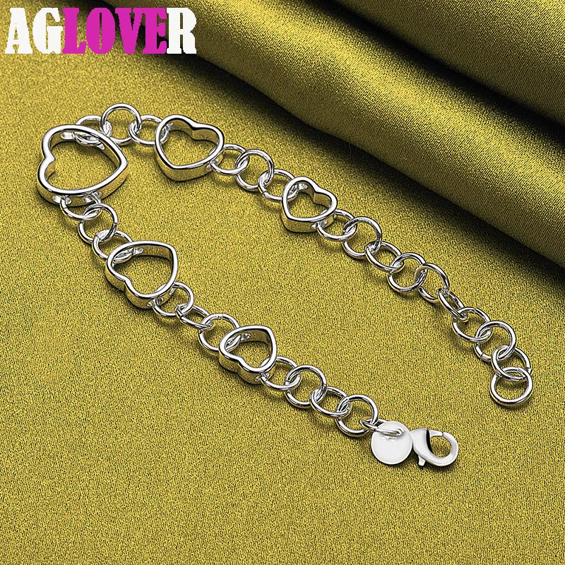 925 Sterling Silver Full Heart Bracelet Jewelry