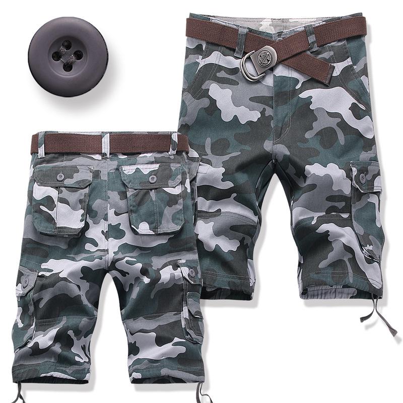 Ανδρικά Καλοκαιρινά Casual Φαρδιά Σορτς Εργασίας με Μοτίβο Παραλλαγής και Πολλαπλές Τσέπες