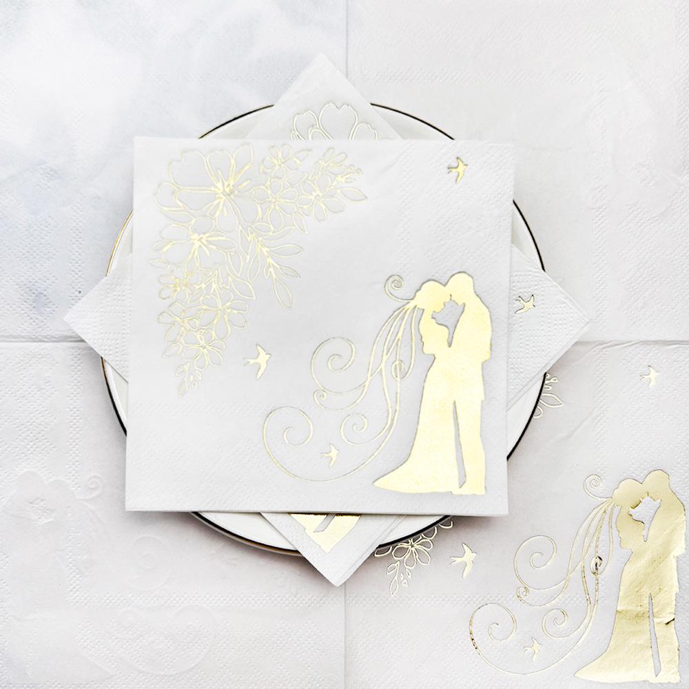 25x25cm 3-Ply Hot-Stamped Wedding Party Napkins - Elegant Disposable Paper for Western Food Celebrations