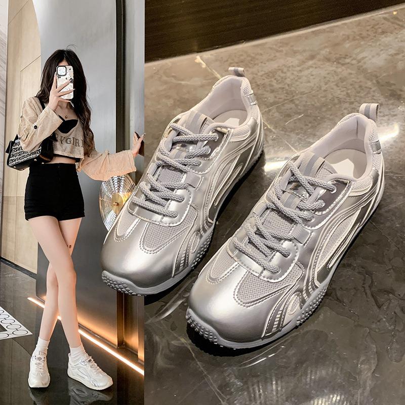 

Silver sneakers women s autumn flat-bottomed ugly cute little white shoes color matching casual board shoes 41