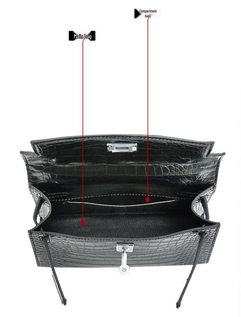 2025 Women's Genuine Leather Mini Handheld Bag - Crocodile Pattern Chain Shoulder Kelly Bag