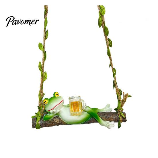 Miniature Garden Decor Creative Frog On a Swing Hanging Ornament, Cute Resin for Outdoor Trees Ornament Patio Balcony, Micro-Landscape Statue