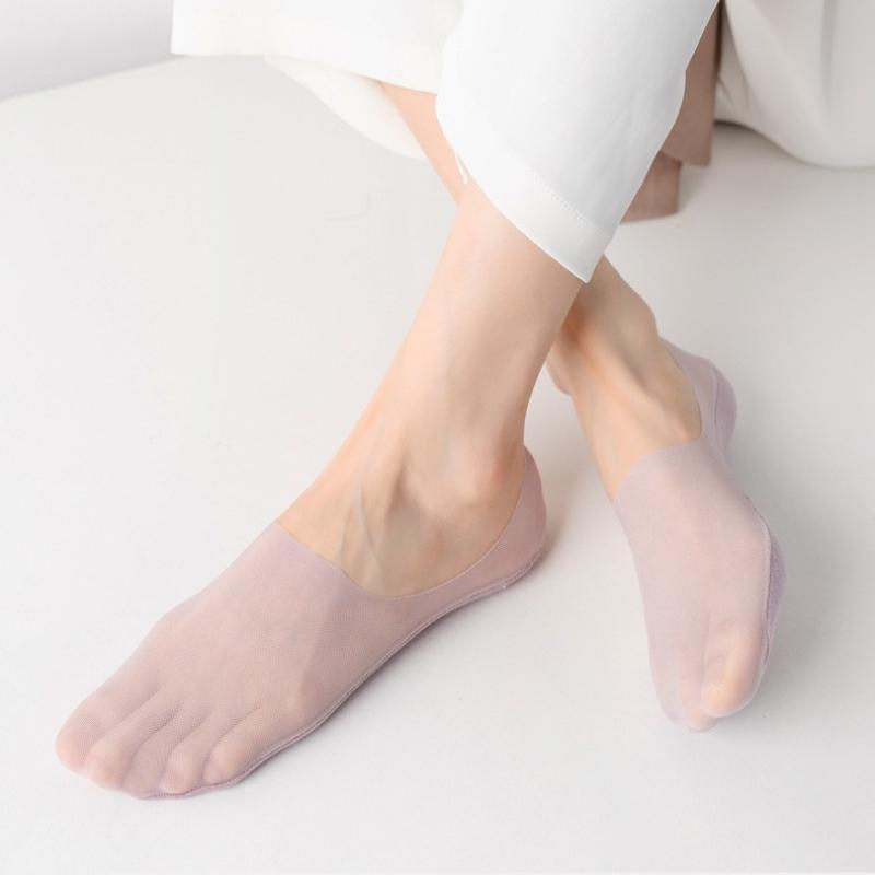 2 Pairs Silicone Anti-slip Invisible No Show Socks Summer Ultra-thin Breathable Sock Slippers Ice Silk Low Cut Boat Socks