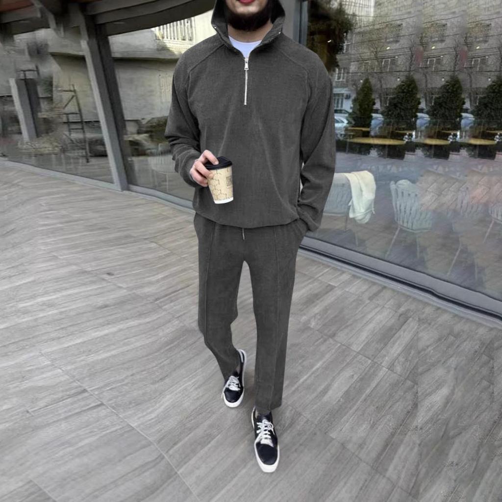 Men's Stand-up Collar Half-zip Trendy Suit Casual Men's New Sweatshirt Suit